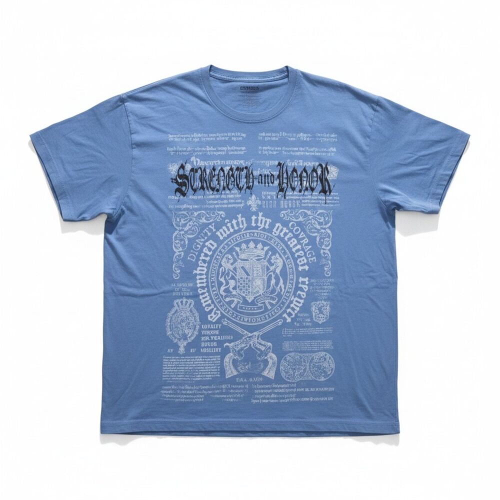 Express Blue Graphic Tee “Strength & Honor” – Size Large